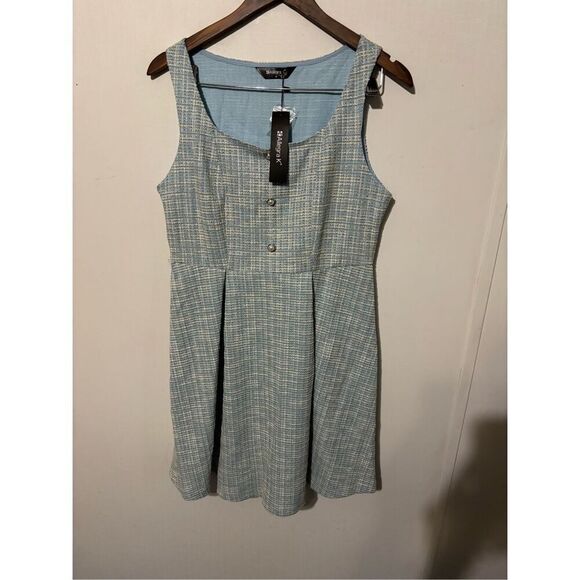 Brand New Allegra K Women's Medium Tweed Pearl Snap Buttons Mini Dress - Picture 1 of 6